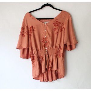 Billabong Play Day Top Button Front Cutout Back Floral V-Neck Size Large